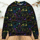 Neon Colorful Cat Playing Sweater For Animal Lovers Casual Wear Holidays And Thoughtful Gifting