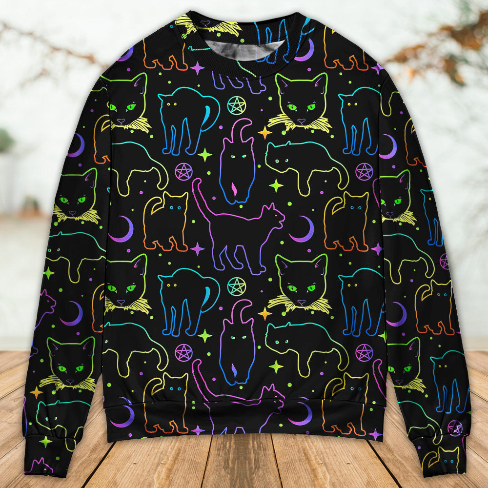 Neon Colorful Cat Playing Sweater For Animal Lovers Casual Wear Holidays And Thoughtful Gifting