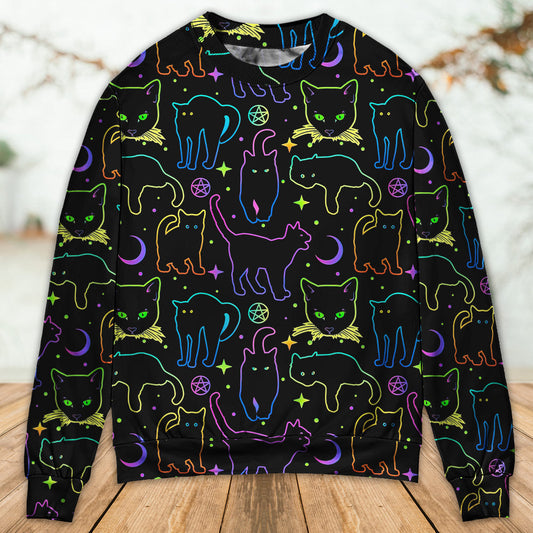 Neon Colorful Cat Playing Sweater For Animal Lovers Casual Wear Holidays And Thoughtful Gifting