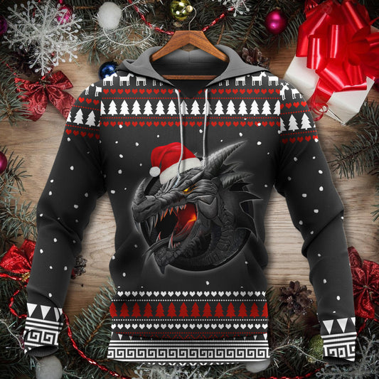Strong Christmas Dragon Holiday Hoodie For Winter Streetwear Christmas Travel And Seasonal Home Gatherings