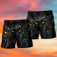 Halloween Black Cat Dark Beach Shorts Pattern Detail For Cruise Vacations And Comfortable Resort Style