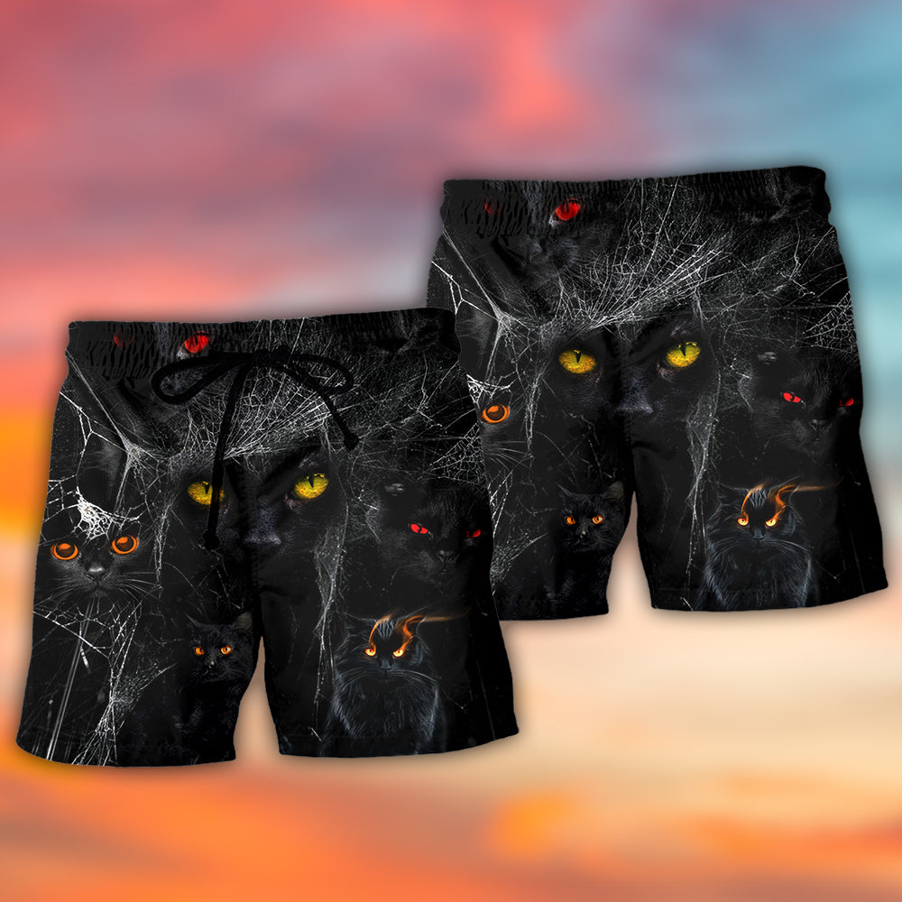 Halloween Black Cat Dark Beach Shorts Pattern Detail For Cruise Vacations And Comfortable Resort Style