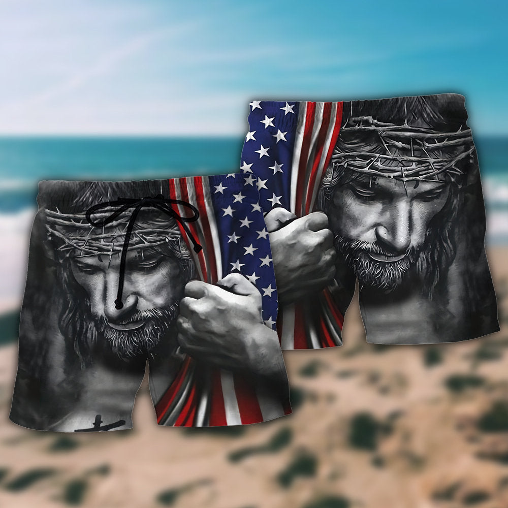 USA Patriotic Unity Tribute Beach Shorts Pattern View For Vacation Travel And Outdoor Fun