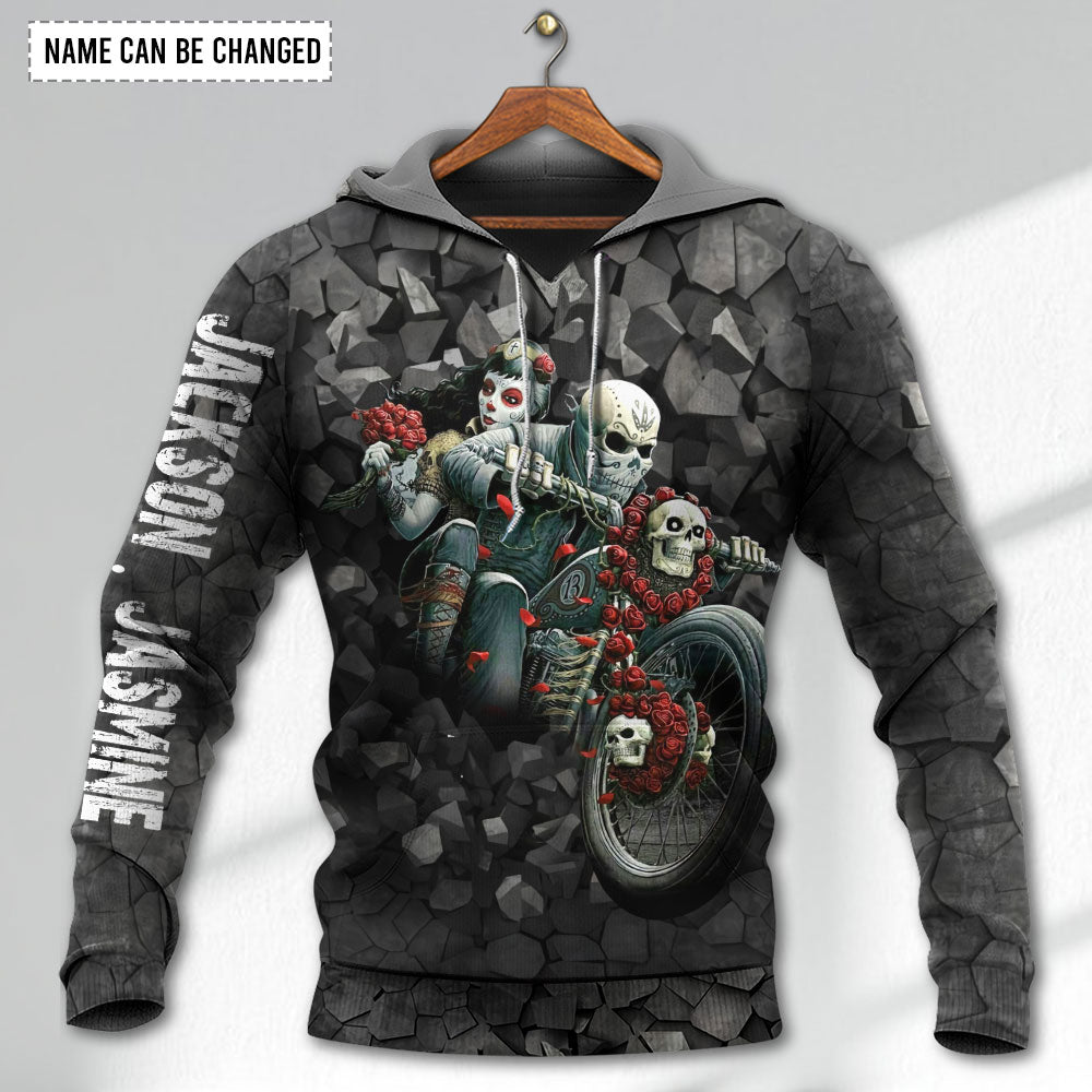 Motorcycle Couple Skull Wild Love Personalized Hoodie For Automotive Fans Seasonal Travel And Casual Streetwear