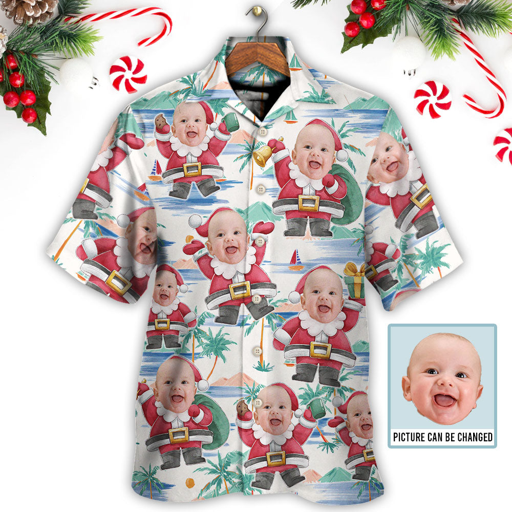 Summer Christmas Santa Beach Hawaiian Shirt Button Front Artwork For Tropical Vacations