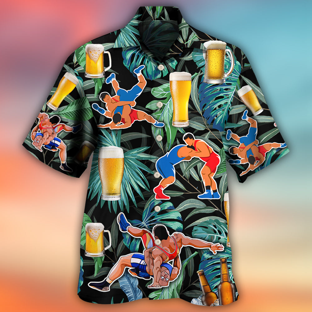 Tropical Beer Wrestling Hawaiian Shirt Design Detail For Sunny Adventures And Casual Wear