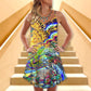 Hippie Turtle Colorful Peace V-Neck Sleeveless Cami Dress For Beach Trips Parties And Relaxed Warm Weather Style