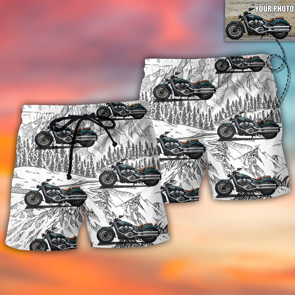 Motorcycle Sweet Cool Style Personalized Photo Beach Shorts Pattern View For Vacation Travel And Outdoor Fun