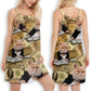 Cat Money Vintage V-Neck Sleeveless Cami Dress For Beach Trips And Charming Warm Weather Outfits