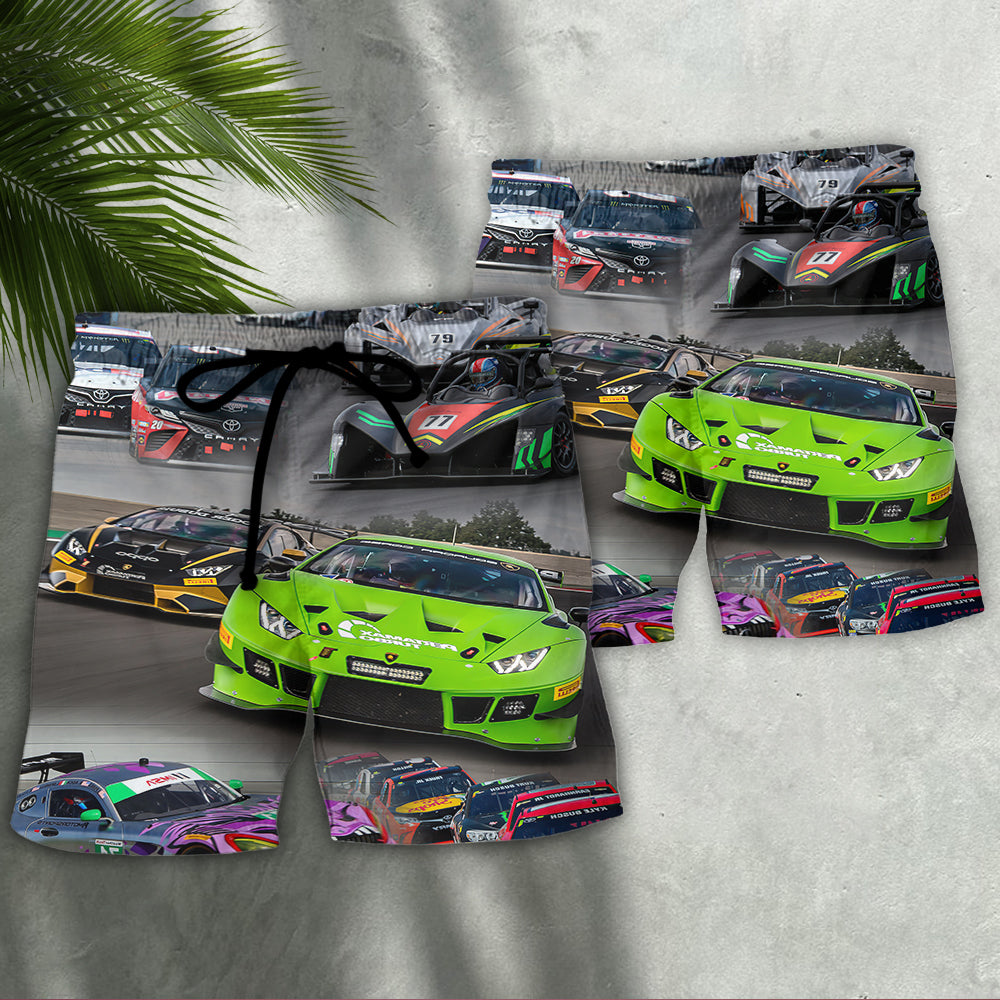 Car Racing Beach Shorts Pattern Detail For Casual Outings And Everyday Comfort
