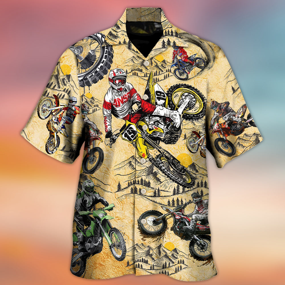 Vintage Motorcycle Motocross Biker Hawaiian Shirt Artwork View For Coastal Escapes And Resort Style