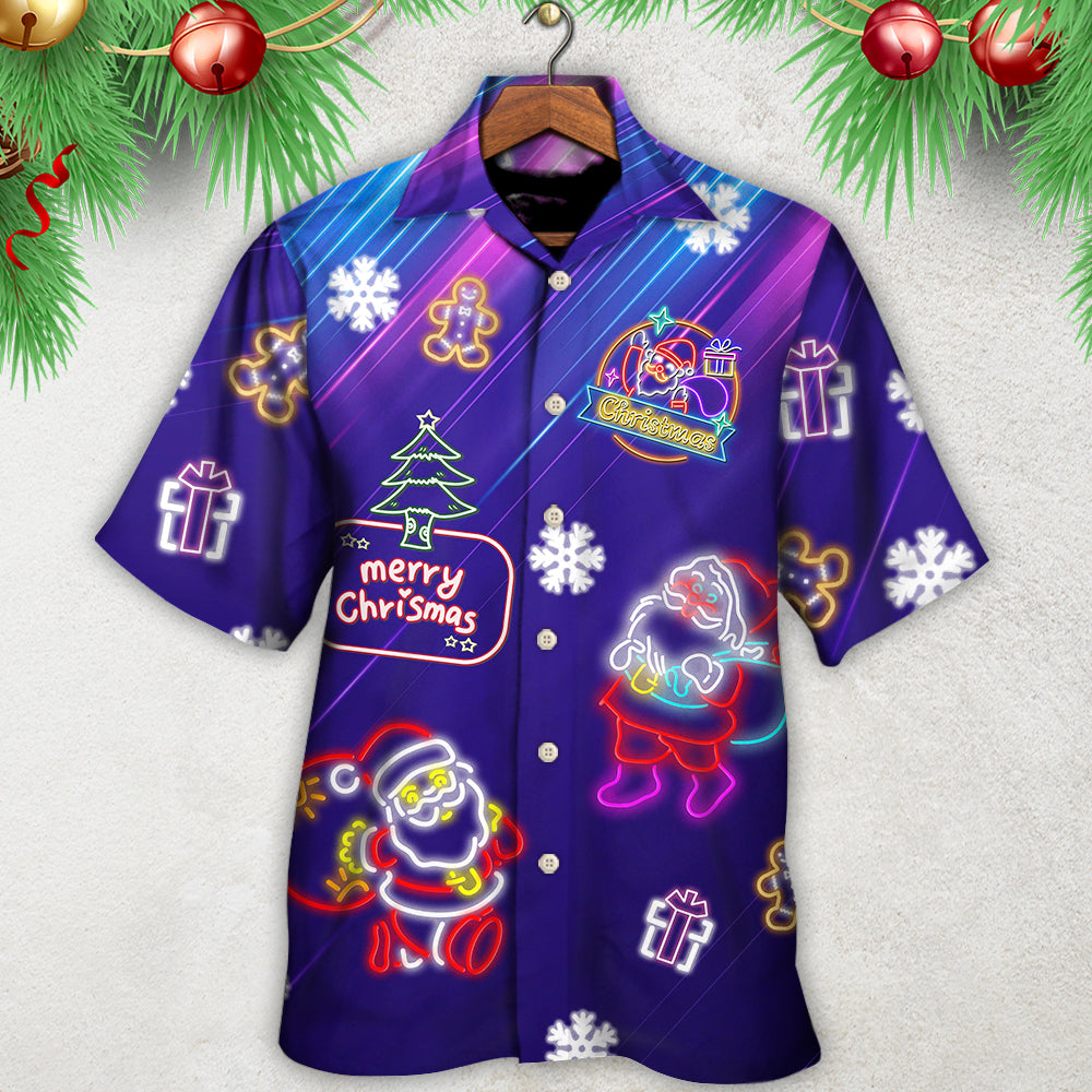 Neon Christmas Santa Light Party Hawaiian Shirt For Warm Weather Adventures And Everyday Comfort