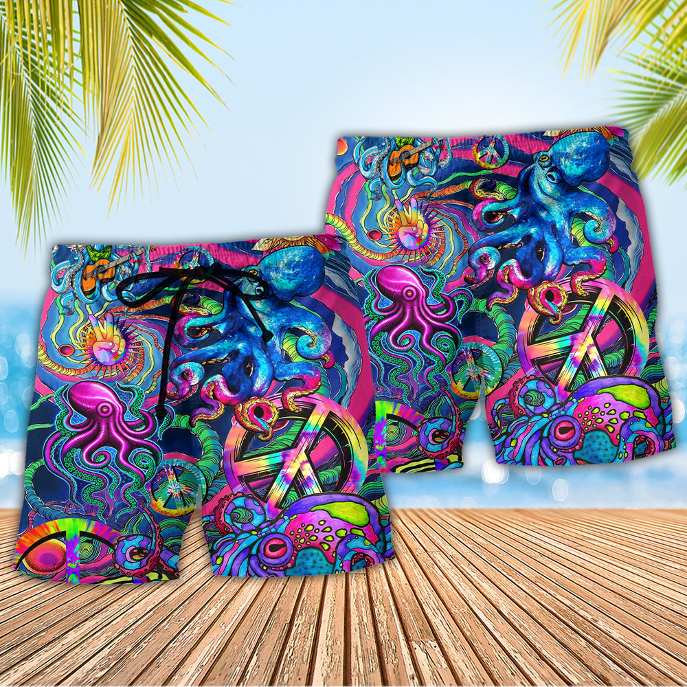 Hippie Octopus Colorful Tie Dye Beach Shorts For Summer Vacation And Coastal Travel