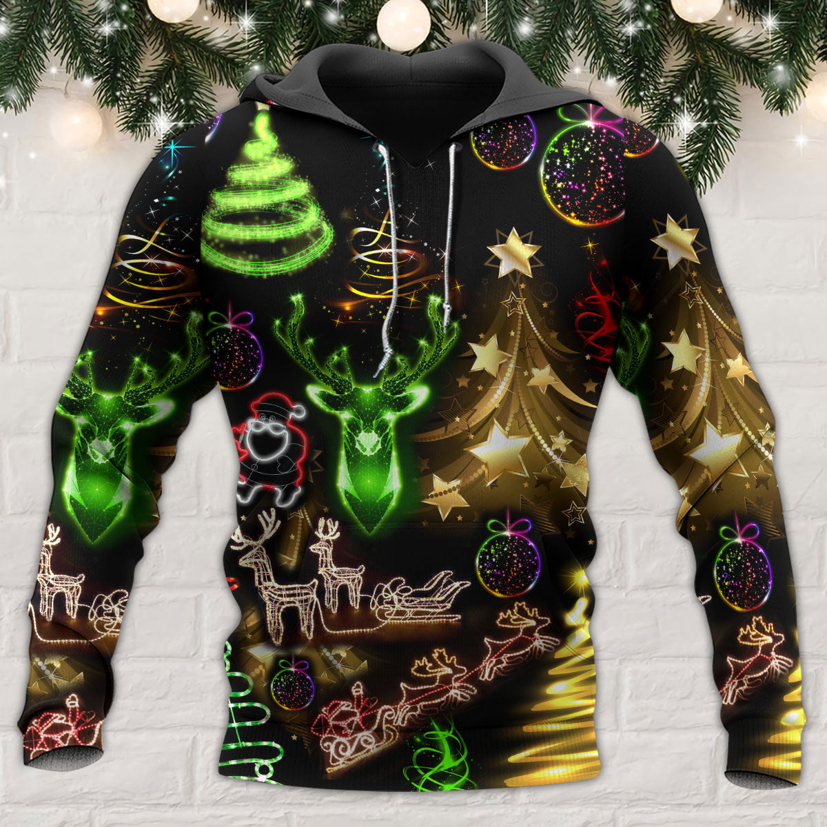 Neon Christmas Tree Snowman Hoodie For Holiday Parties Weekend Outings And Cheerful Gift Giving