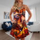 Red Dragon Skull Fire Style V-Neck Sleeveless Cami Dress For Alternative Style Parties And Relaxed Everyday Wear