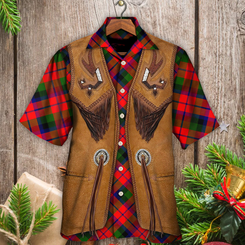 Vintage Christmas Santa Fringe Leather Suede Vest Hawaiian Shirt Artwork Detail For Resort Trips And Outdoor Activities