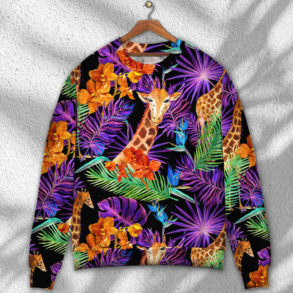 Giraffe Tropical Leaf Colorful Sweater For Nature Inspired Fashion Events And Relaxed Everyday Comfort