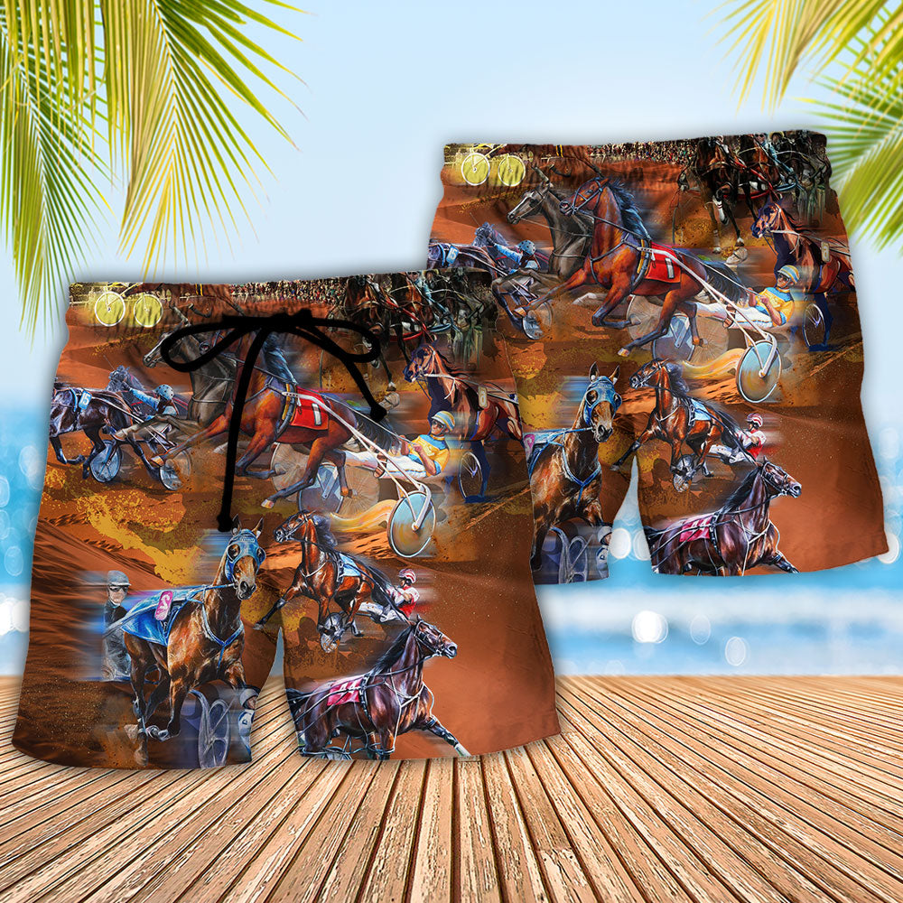 Horse Harness Racing Racing Beach Shorts Pattern Detail For Coastal Travel And Travel Ready Comfort