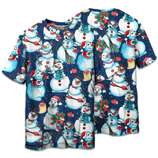 Happy Snowman Christmas Short Sleeve Pajamas Set For Winter Nights And Thoughtful Gifting