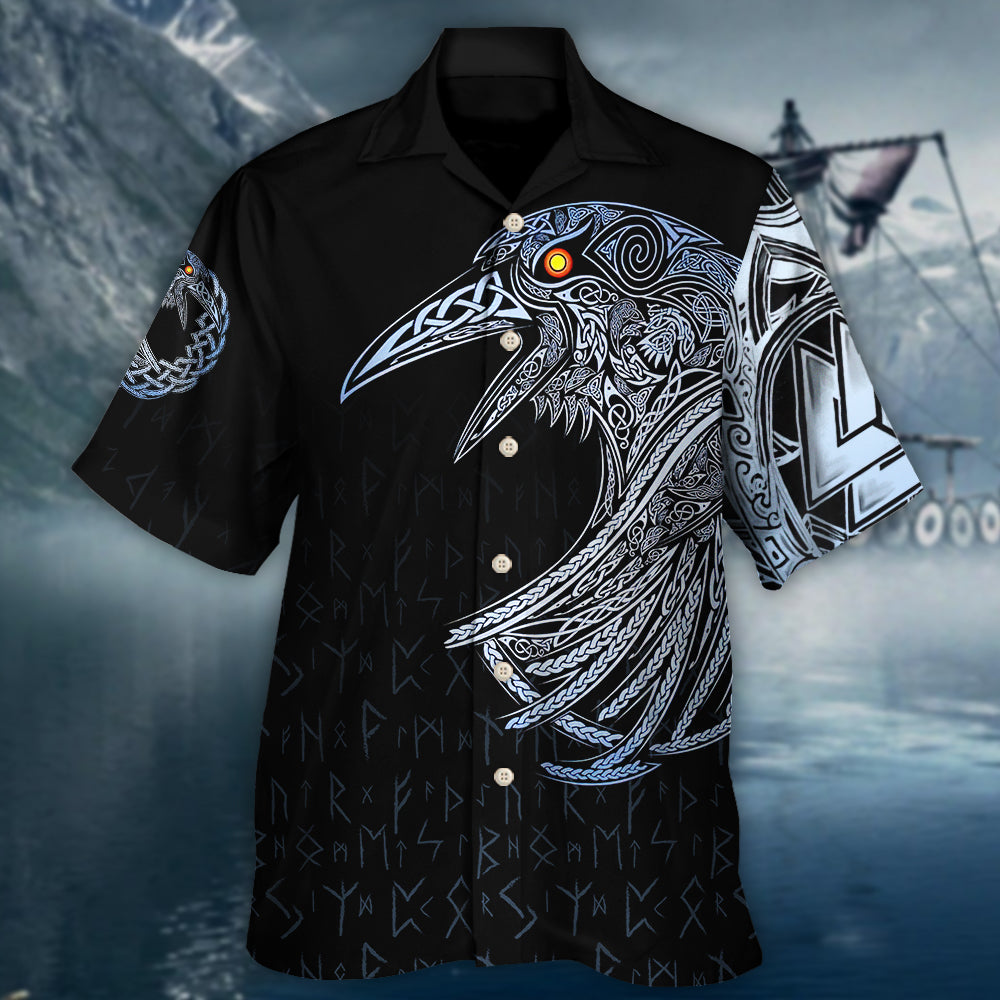 Norse Warrior Huginn Muninn Bird Hawaiian Shirt For Vacation Days And Relaxed Coastal Outings