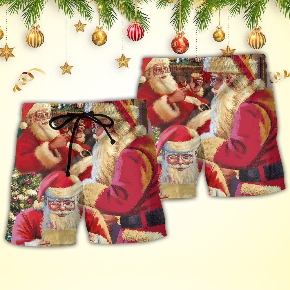 Santa Holiday Story Beach Shorts Pattern Detail For Poolside Fun And Distinctive Seasonal Style