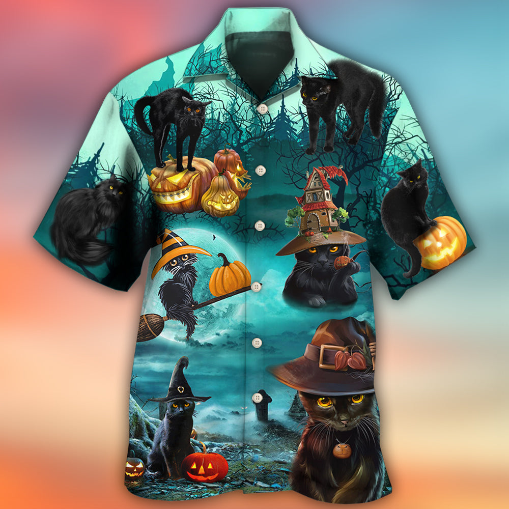 Halloween Cat Pumpkin Hawaiian Shirt Pattern Detail For Outdoor Gatherings