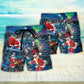 Crazy Santa Biker Christmas Ride Beach Shorts Pattern View For Coastal Holidays And Casual Activities