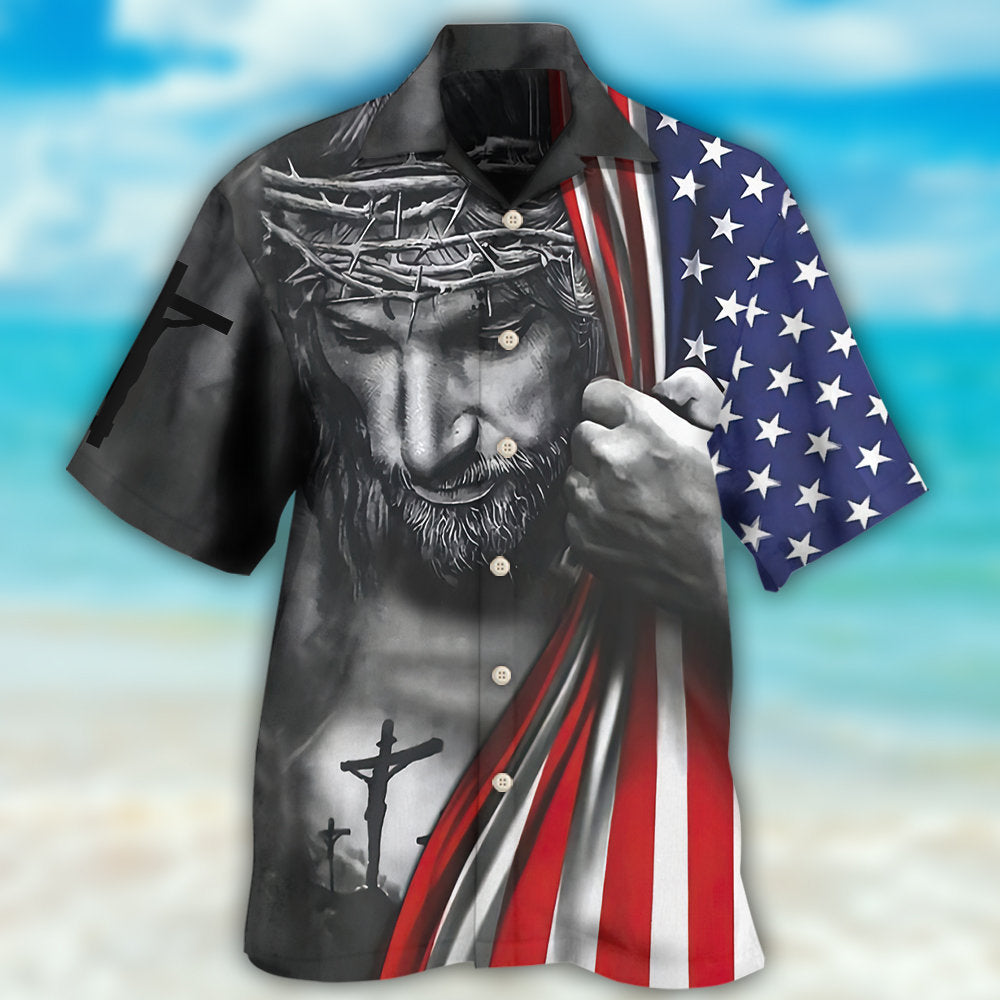 American Faith Freedom Inspirational Hawaiian Shirt For Summer Vacation, Beach Travel, And Casual Wear