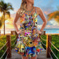 Dog Painting Memory Art Style V-Neck Sleeveless Cami Dress For Festivals Parties And Fun Warm Weather Outfits