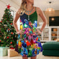 Christmas Parrot Tropical Holiday Cheer V-Neck Sleeveless Cami Dress For Vacations And Casual Warm Weather Wear