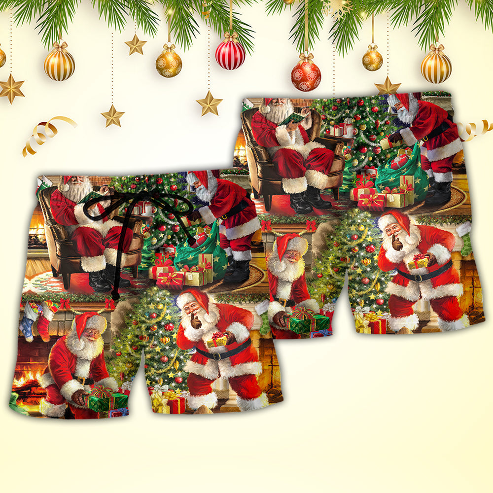 Christmas Santa Beach Shorts Pattern Detail For Seaside Leisure And Easy Warm Weather Wear