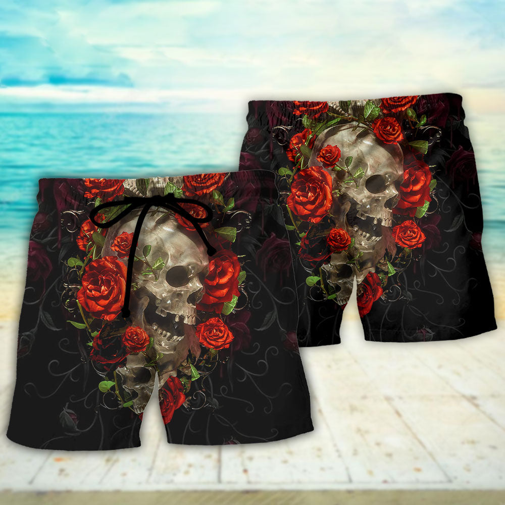 Skull And Roses Artistic Beach Shorts Design Detail For Weekend Getaways And Beach Days