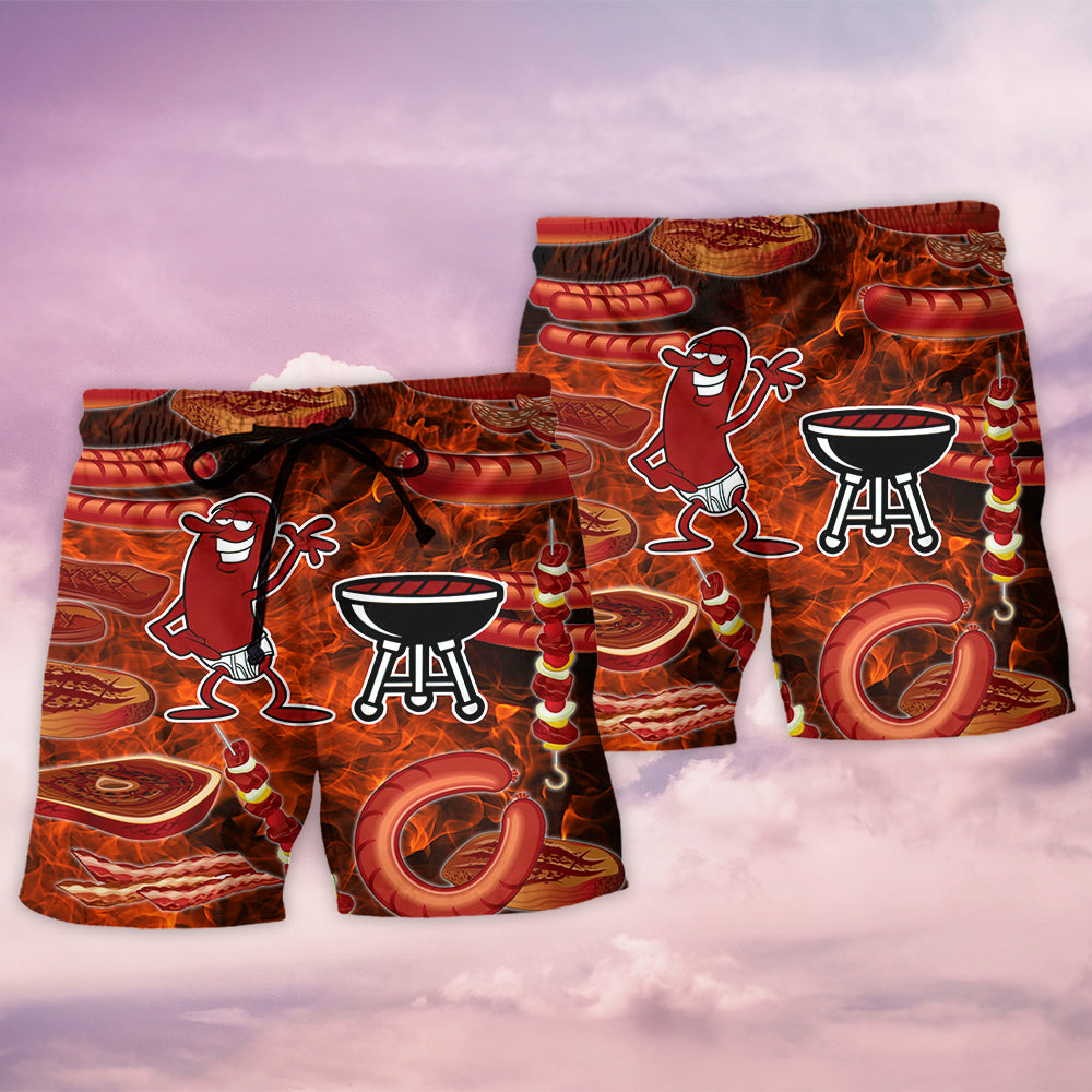 Food Sausage Beach Shorts Pattern Detail For Casual Outings And Laid Back Styling