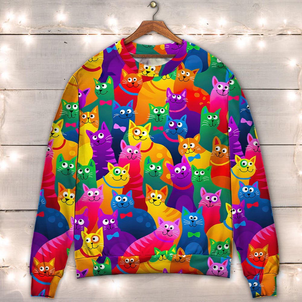 Funny Colorful Cats Sweater For Casual Wear Travel Holidays And Comfortable Everyday Styling