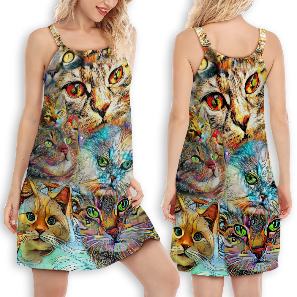 Cat Love V-Neck Sleeveless Cami Dress For Animal Lovers And Casual Summer Wear