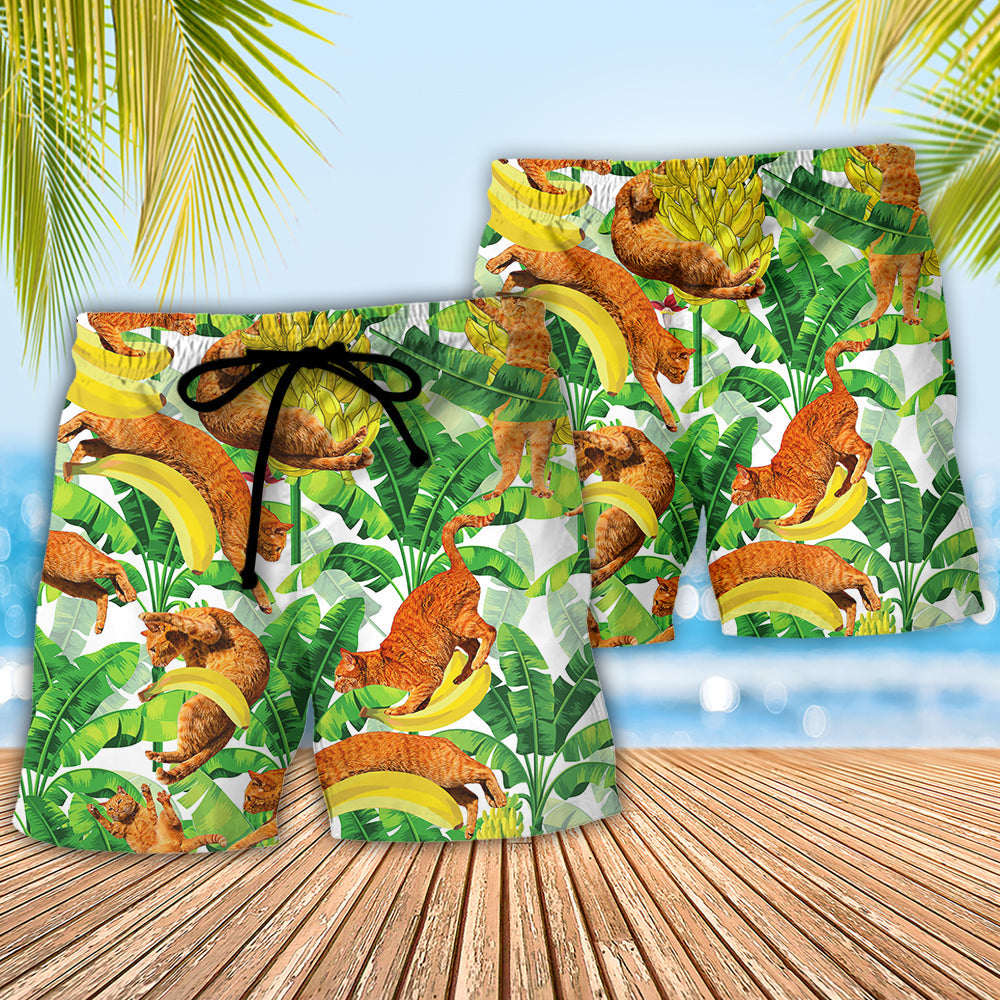 Cat Funny Jumping Bananas Theme Beach Shorts For Sunny Getaways And Gifting