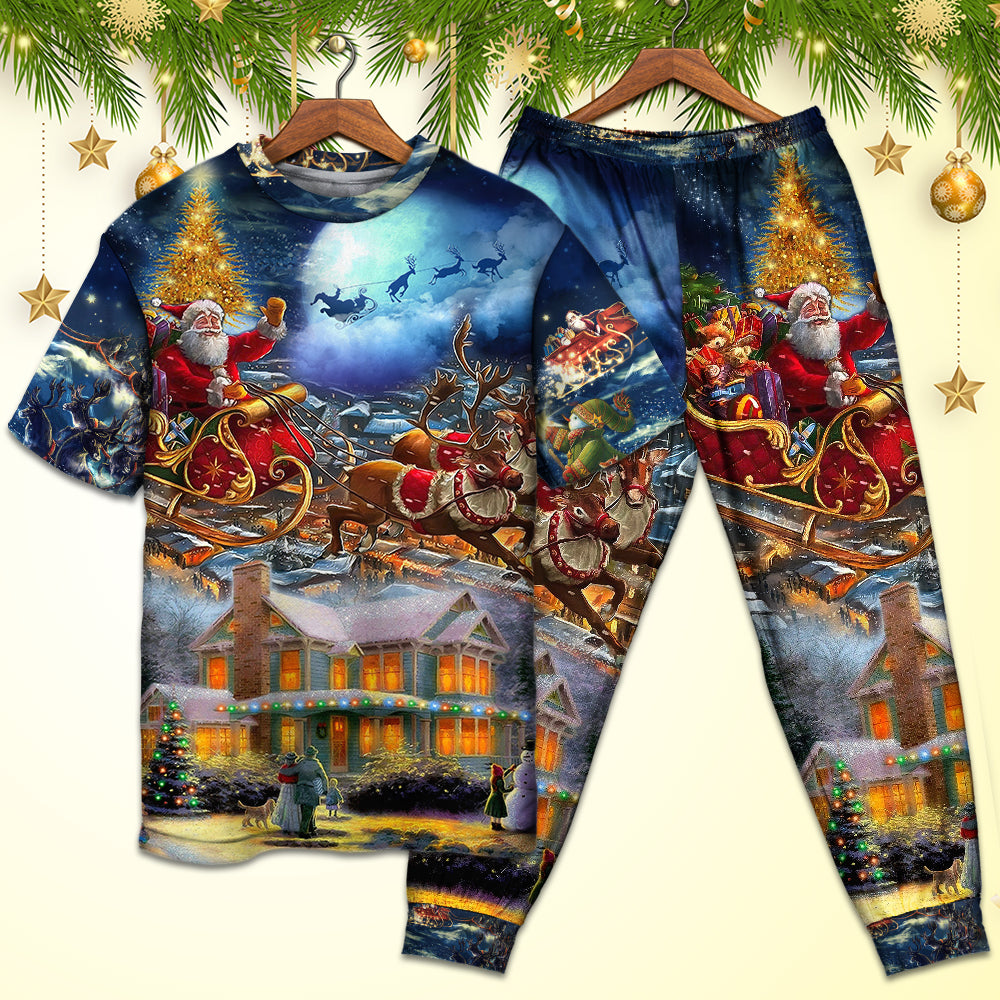 Santa Snowman Family Holiday Short Sleeve Pajamas Set For Christmas Mornings And Relaxed Lounging
