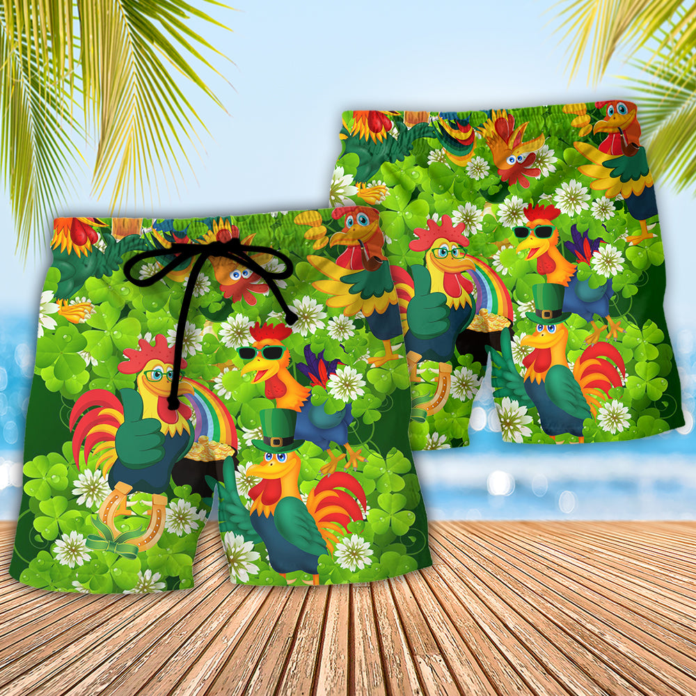 Chicken Rooster Shamrock Good Luck Beach Shorts For Sunny Getaways And Gifting