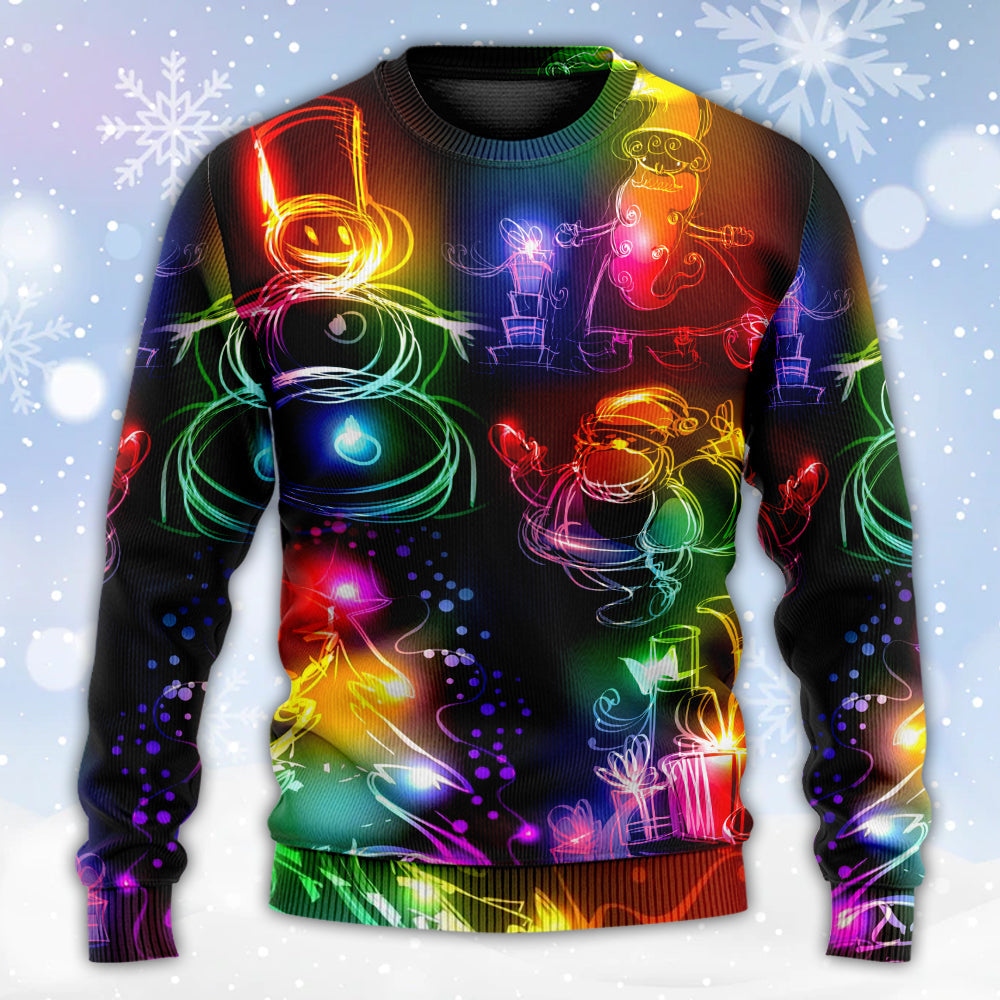 Christmas Santa Tree Snowman Neon Light Sweater For Festive Family Events Casual Wear And Holiday Gift Giving