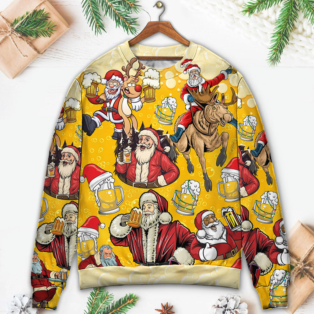 Funny Beer Theme Santa Merry Xmas Sweater For Winter Parties Seasonal Adventures And Relaxed Everyday Styling