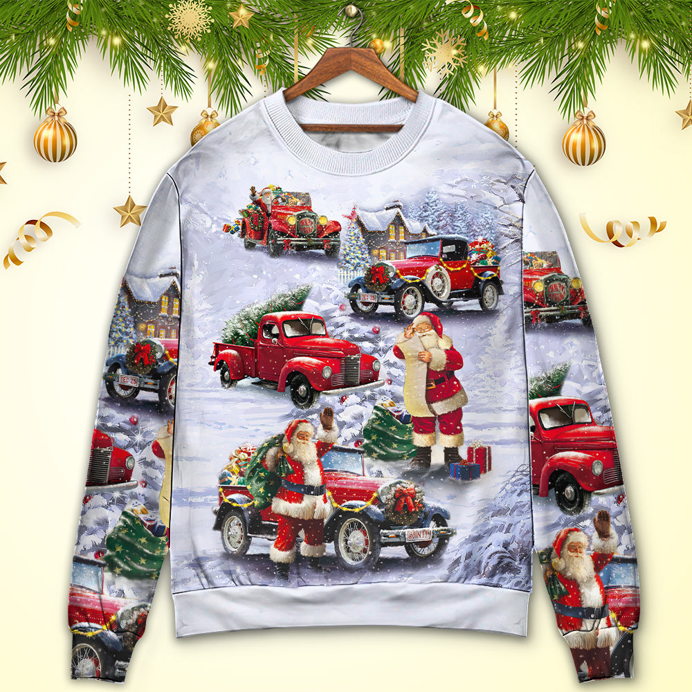 Christmas Santa Red Truck Funny Gift Sweater For Holiday Travel Winter Outings And Cheerful Gift Giving