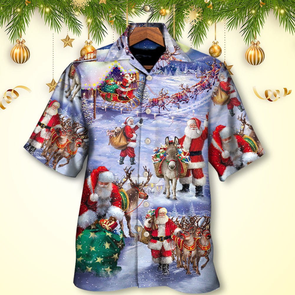 Christmas Santa Hawaiian Shirt Collar And Front View For Island Holidays