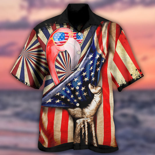 Flamingo Independence Day Hawaiian Shirt Design View For Casual Summer Styling