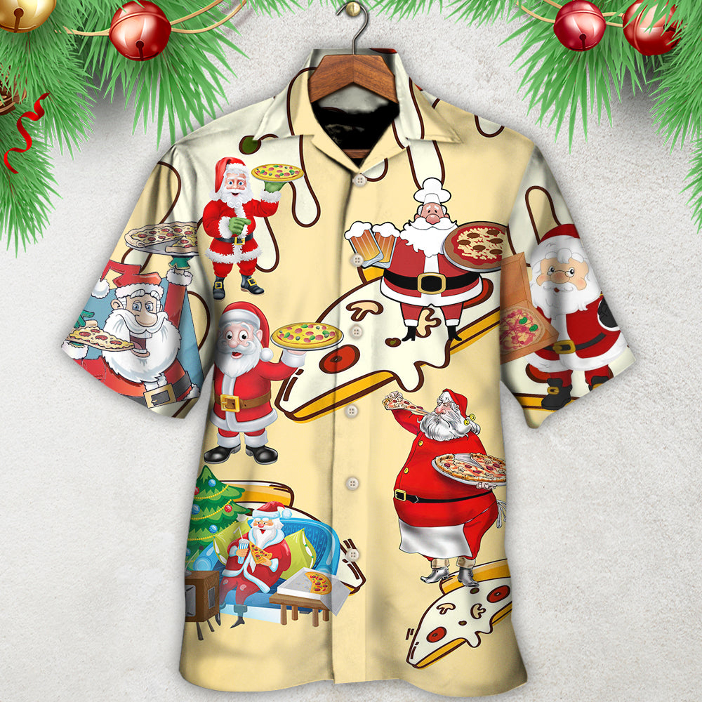Christmas Santa Eating Pizza Yummy Hawaiian Shirt Pattern View For Lightweight Everyday Style