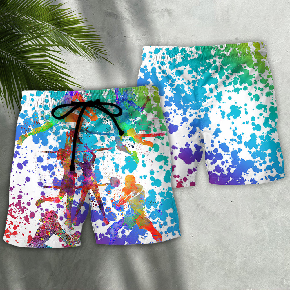 Volleyball Colorful Paint Style Beach Shorts For Sports Fan Vacation Wear