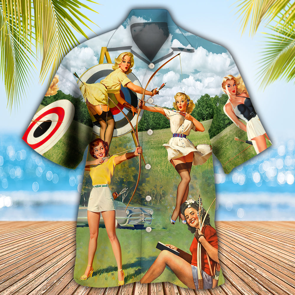 Archery Tournaments Pinup Girls Hawaiian Shirt For Poolside Relaxation And Sunny Getaways