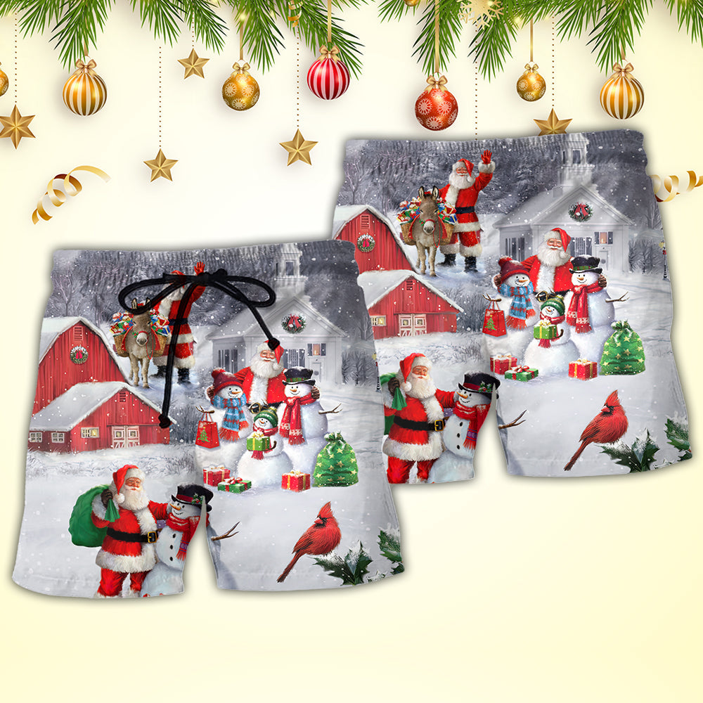 Christmas Santa Snowman Family Town Beach Shorts For Poolside Relaxation And Summer Adventures