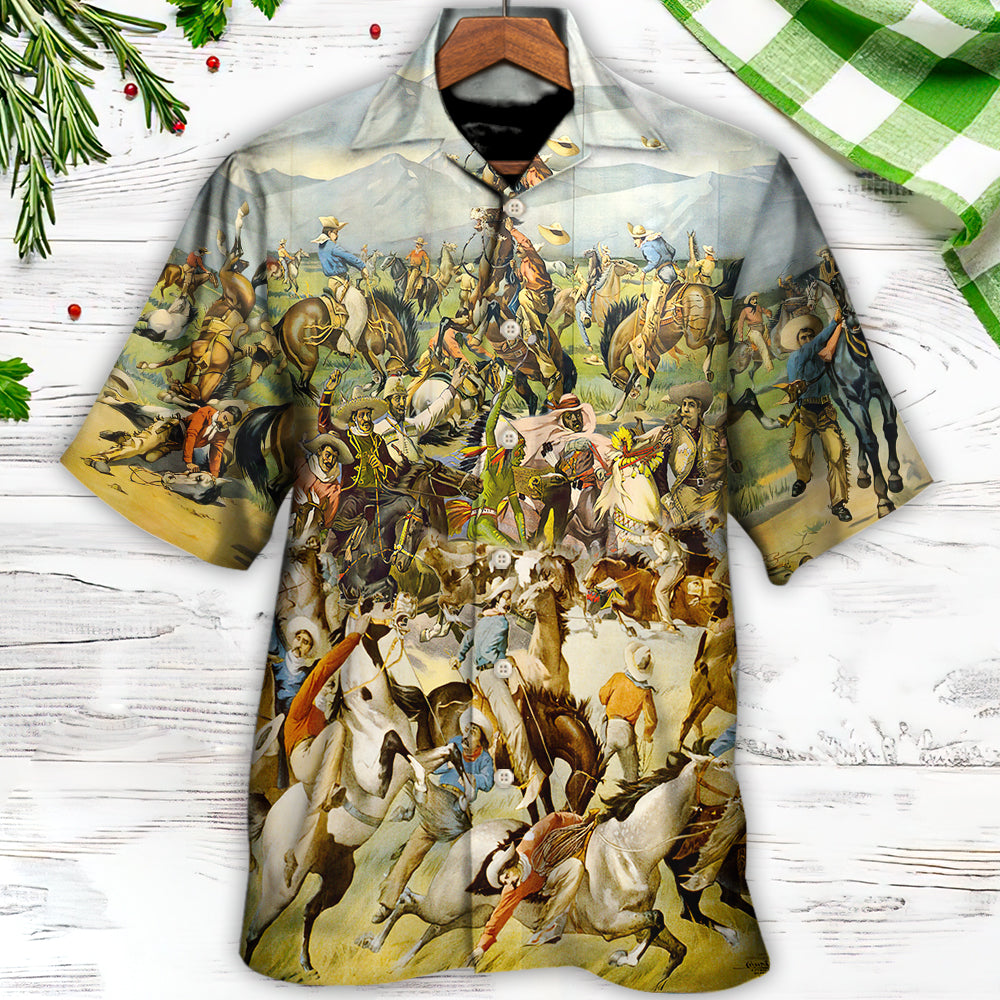 Classic Cattle Show Wild West Riders Hawaiian Shirt Summer Design Detail For Summer Travel