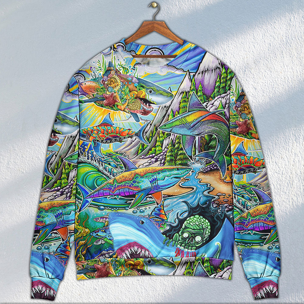 Hippie Colorful Shark Peace Sweater For Festival Adventures Vacations And Relaxed Daily Styling