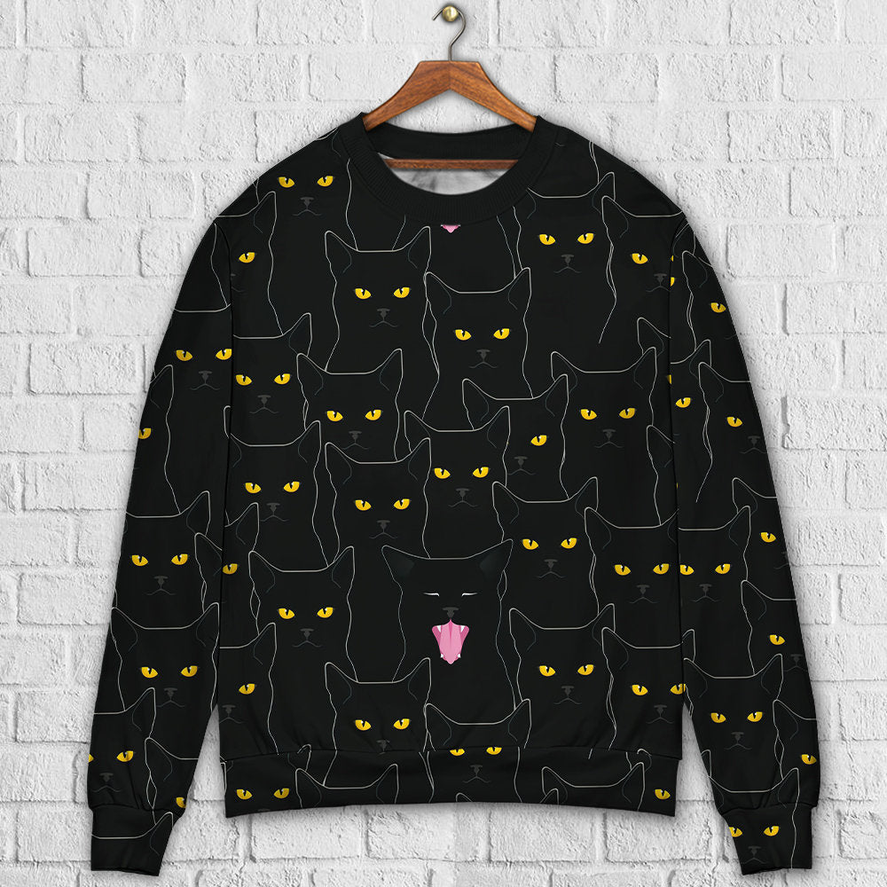 Black Cat Looking At You Sweater For Playful Everyday Outfits Travel And Comfortable Daily Wear